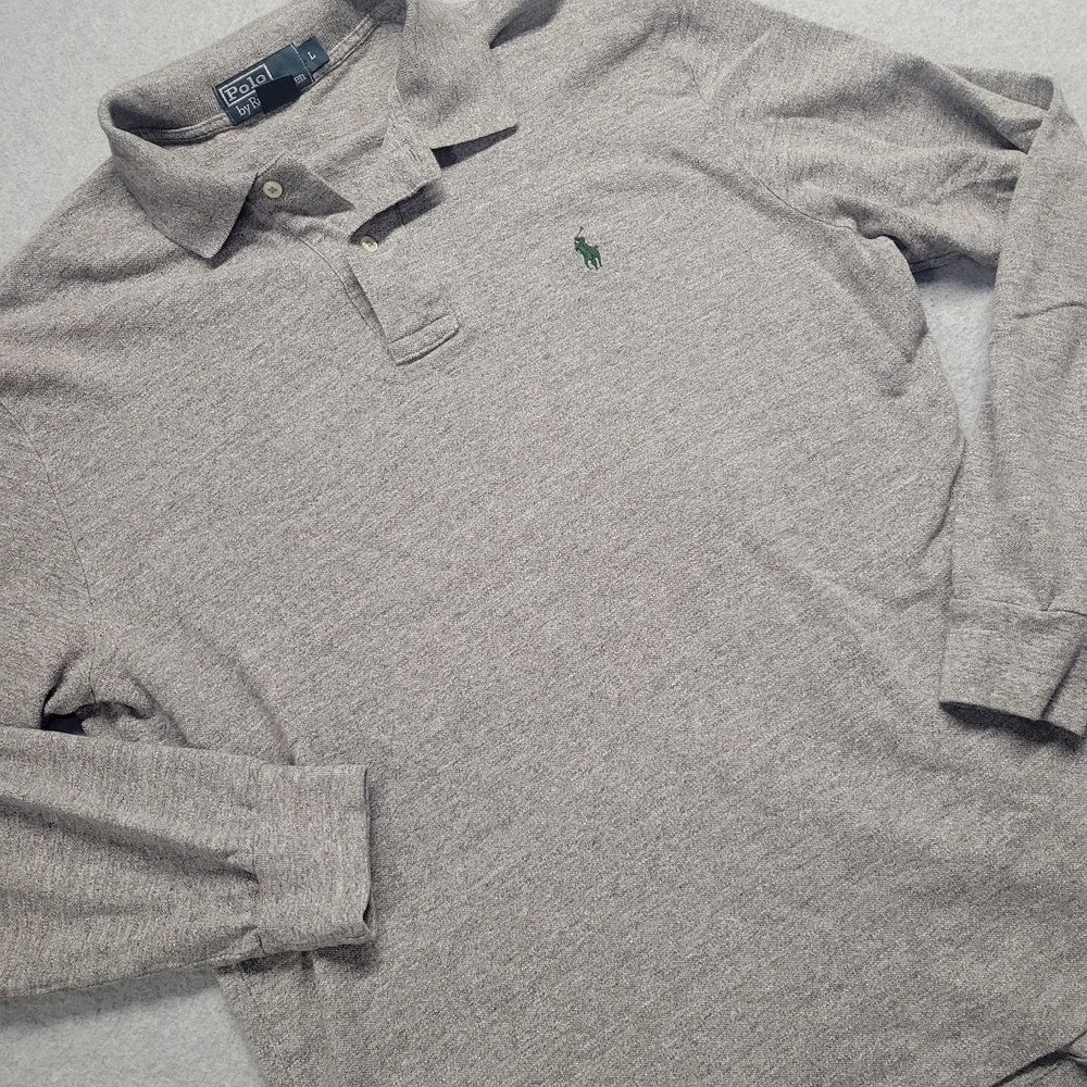 Polo Ralph Lauren Mens Gray Long Sleeve Polo Shirt Cotton Pony‎ Logo Size L